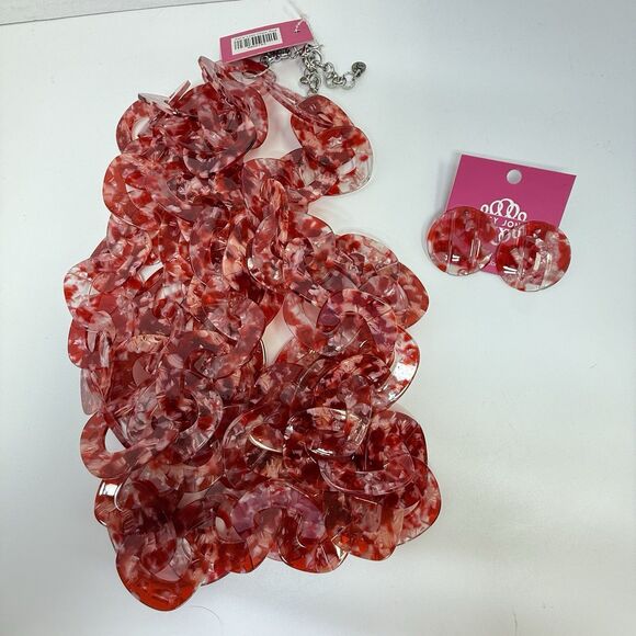 Sassy Jones Zaria’ Luxe Chain Necklace & Oversized Studs In Red New - Picture 4 of 7
